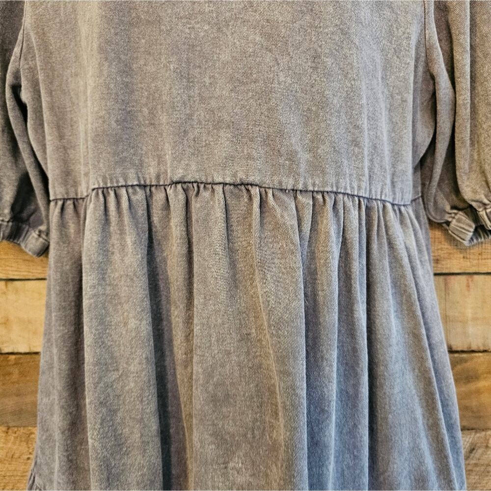 Entro Women's Gray Purple V-Neck Tiered Denim Mini Babydoll Dress Size L - Picture 6 of 15